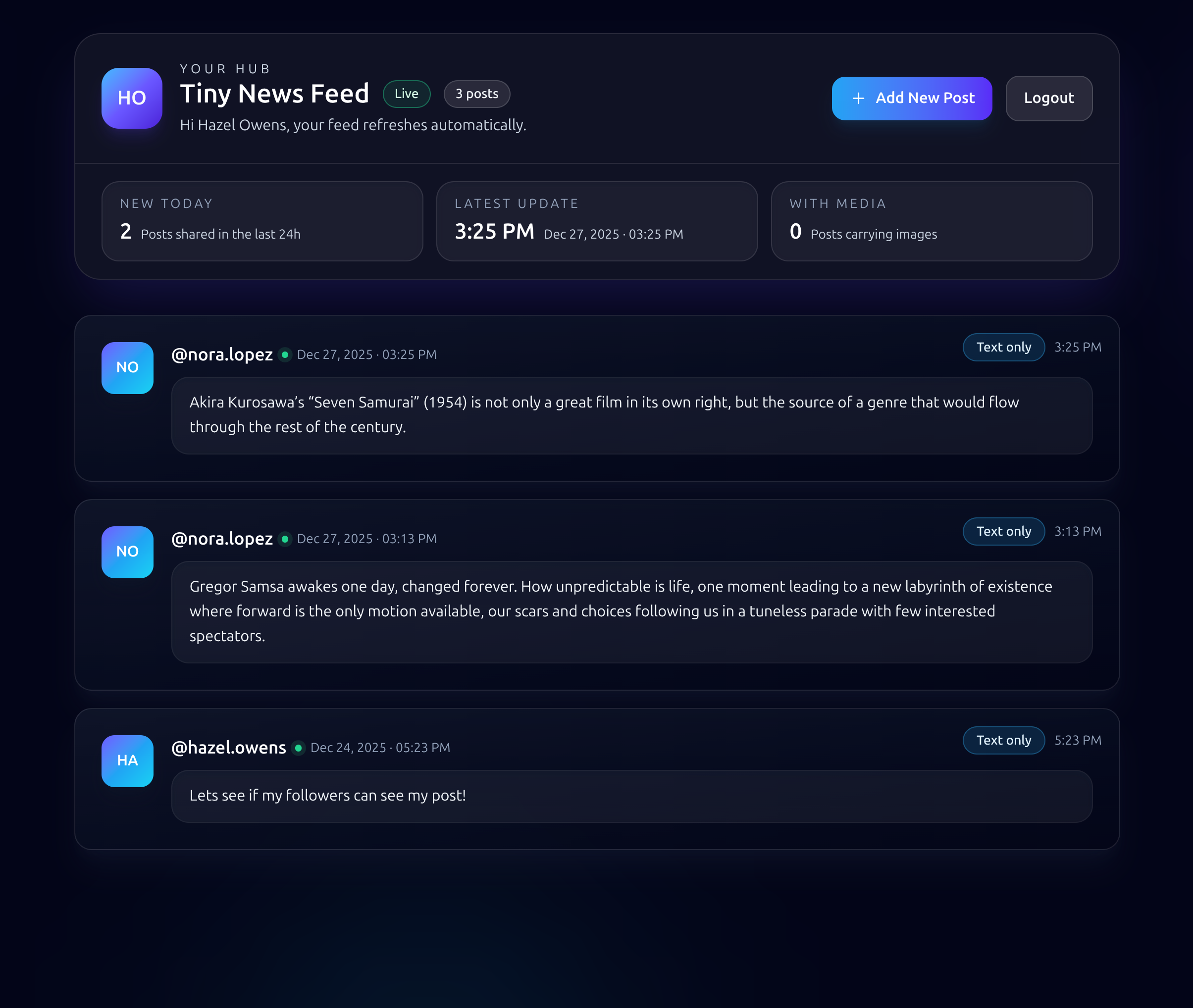 News Feed Service screenshot
